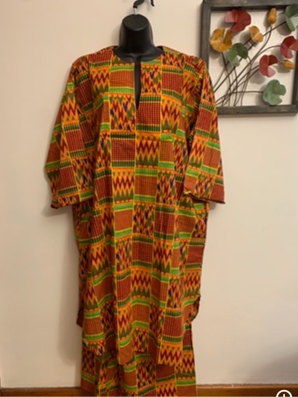 Dianatouboutik 2Pcs Vibrant Kente Print Caftan Tunic And Pants Set - Size XL